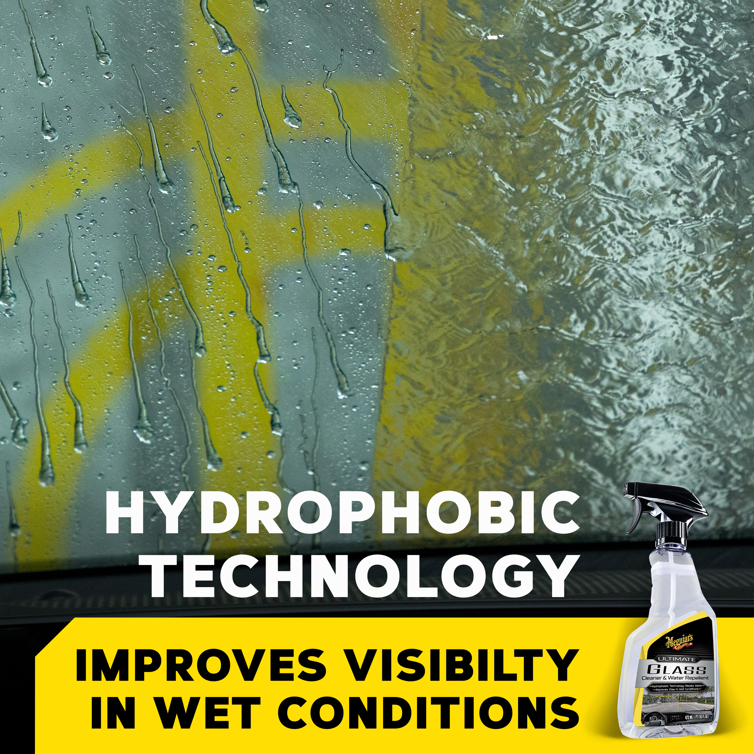 Meguiar's Ultimate Glass Cleaner & Water Repellent - Premium  Glass and Window Cleaner for Quick Cleaning with Hydrophobic Technology  that Acts as a Rain Repellent Improving Visibility in Rain - 16oz 