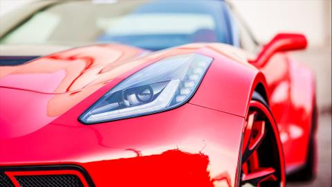 Close up of a red Ferrari