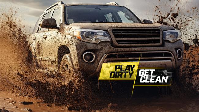 Off Road SUV driving through mud - Play Dirty Get Clean